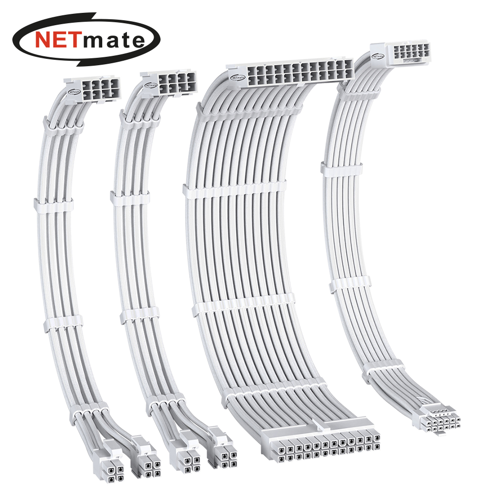 강원전자 넷메이트 PSU 연장 16AWG 슬리빙 케이블 세트 (올화이트 4종) [EZDIY-FAB] NM-DPI2271