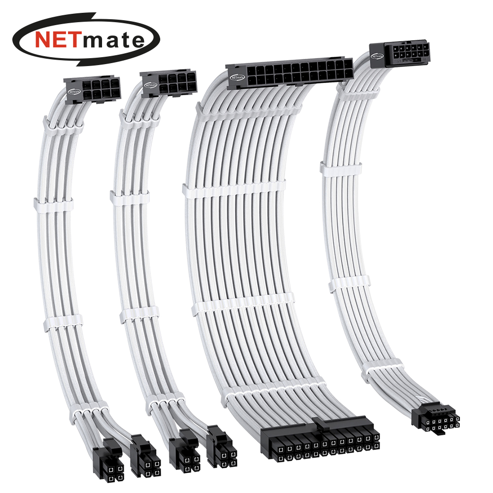 강원전자 넷메이트 PSU 연장 16AWG 슬리빙 케이블 세트 (화이트 4종) [EZDIY-FAB] NM-DPI227