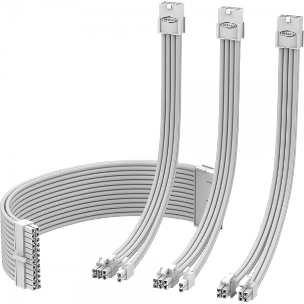 강원전자 넷메이트 PSU 연장 16AWG 슬리빙 케이블 세트 (올화이트 4종) [EZDIY-FAB] NM-DPI2121
