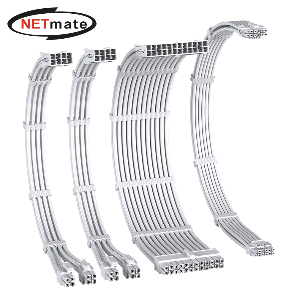 강원전자 넷메이트 PSU 연장 16AWG 슬리빙 케이블 세트 (올화이트 4종) [EZDIY-FAB] NM-DPI2131