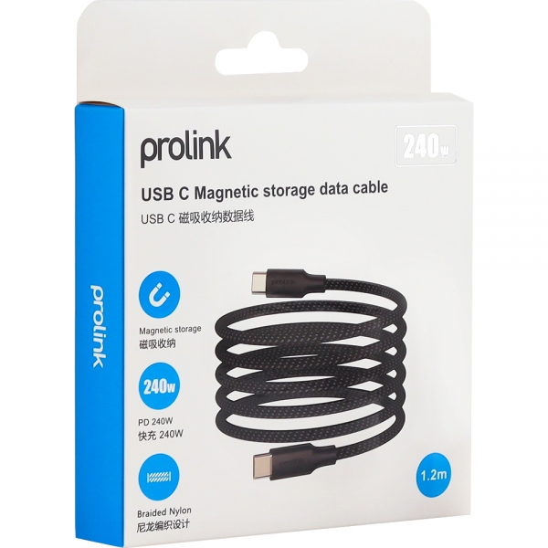 프로링크 USB2.0 마그네틱 C타입 240W 고속충전 패브릭 케이블 1.2m PLT493M-0120