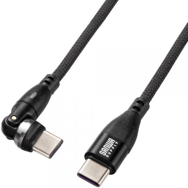 강원전자 산와서플라이 USB C타입 5A 100W 고속충전 회전 케이블 1.8m KU-CCP100KA18BK