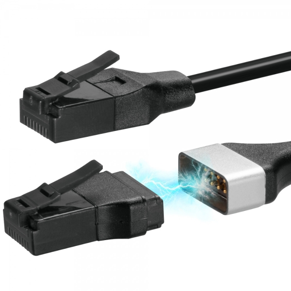강원전자 산와서플라이 CAT.6A 슬림 마그네틱 랜 케이블 1m (블랙) KB-SL6ABA-01BK