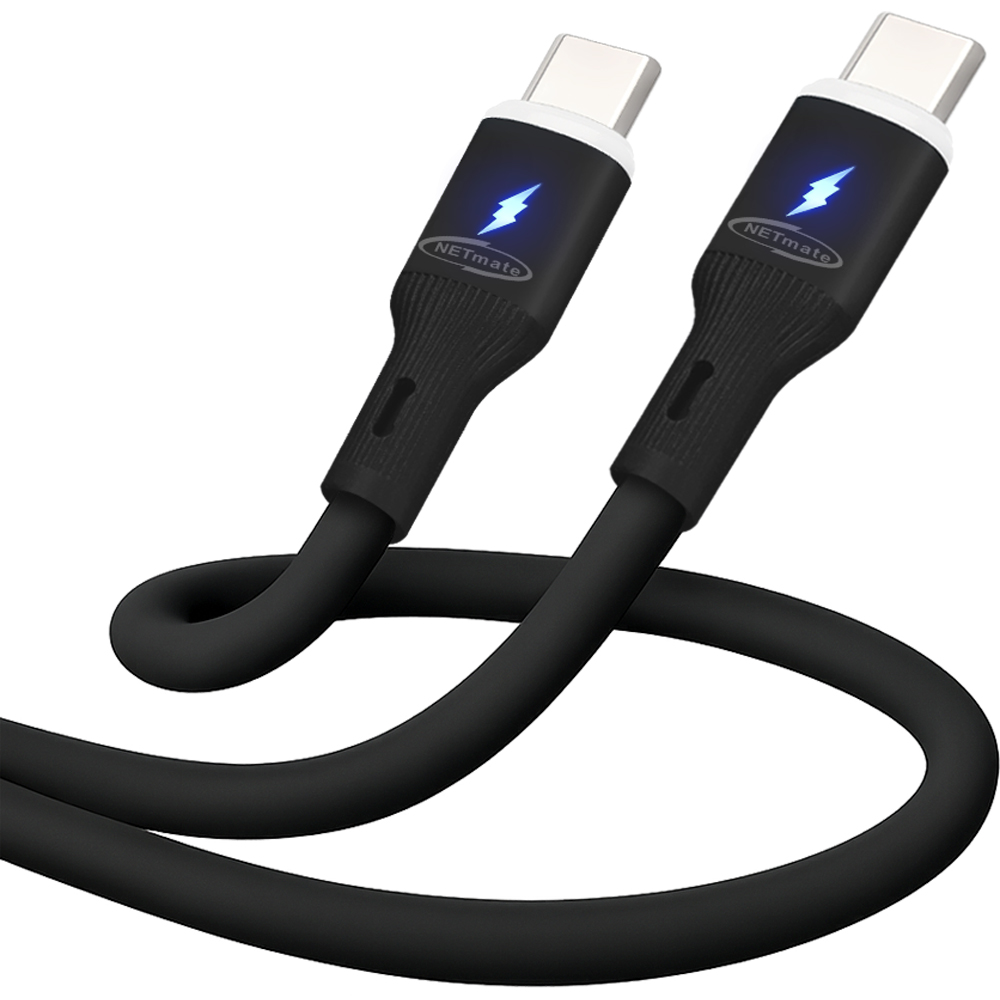 강원전자 넷메이트 USB2.0 C타입 실리콘 LED 케이블 1m (블랙) NM-UCC210LB