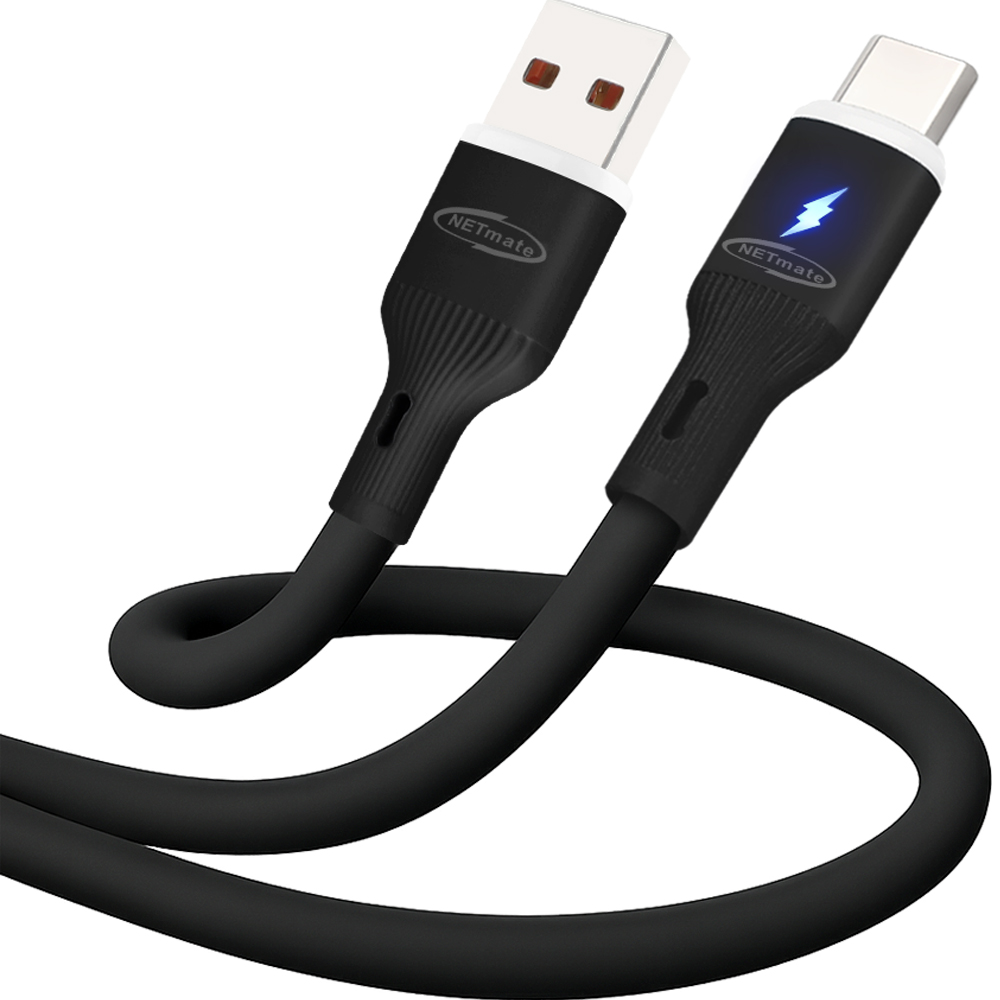 강원전자 넷메이트 USB2.0 AM-CM 실리콘 LED 케이블 0.5m (블랙) NM-UCA205LB
