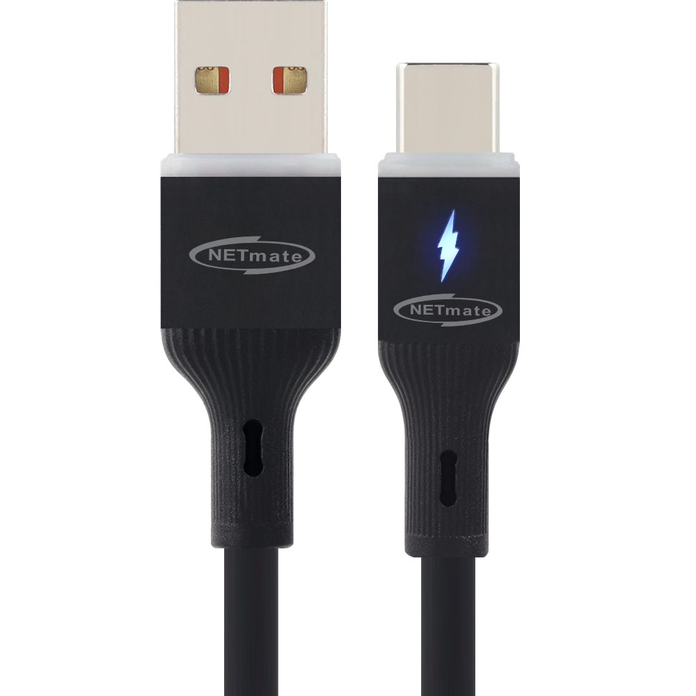 강원전자 넷메이트 USB2.0 AM-CM 실리콘 LED 케이블 0.5m (블랙) NM-UCA205LB