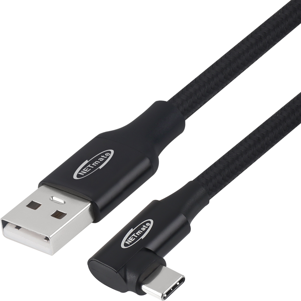 강원전자 넷메이트 USB2.0 AM-CM 꺾임 케이블 1m (블랙) NM-UAC201BA