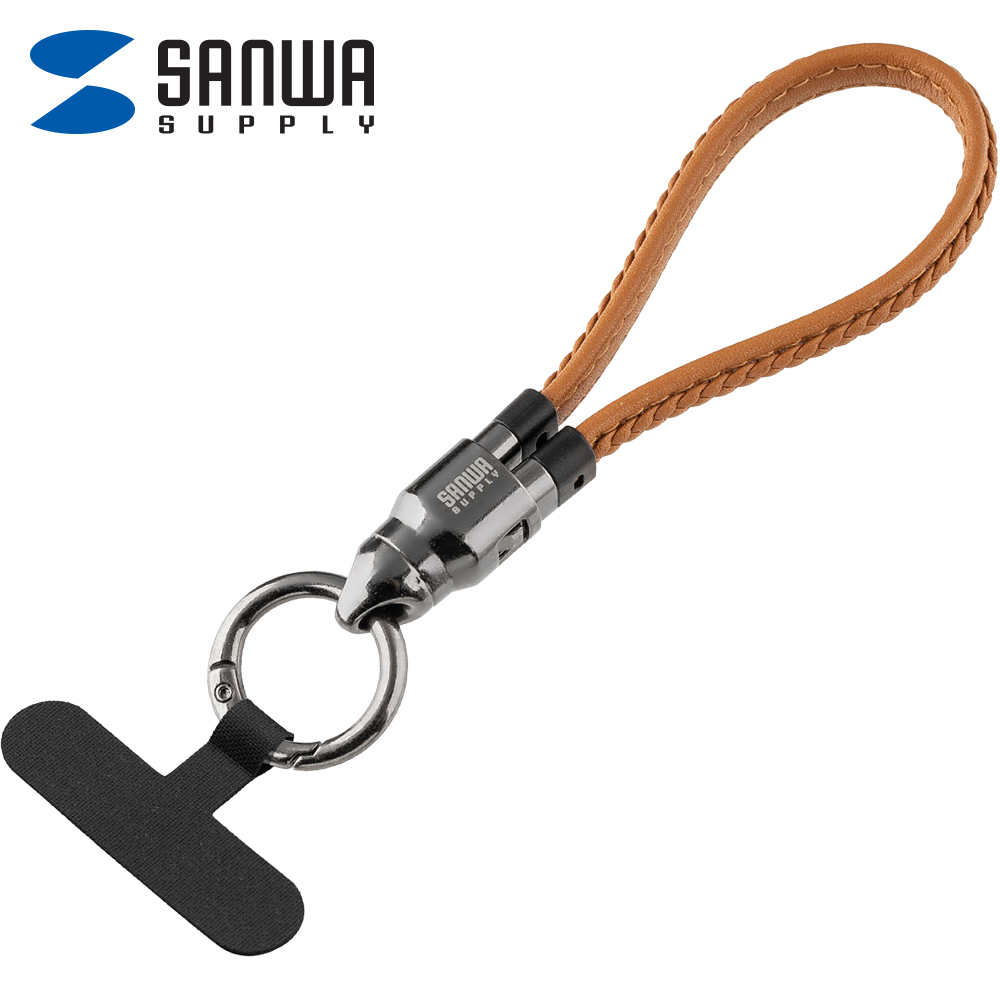 강원전자 산와서플라이 USB C타입 숏 스트랩 충전 케이블 22cm (브라운) 500-USB097BR