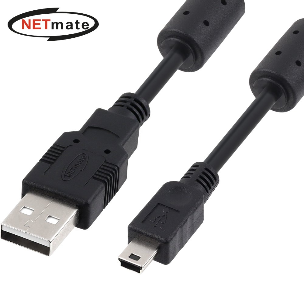 강원전자 넷메이트 USB2.0 AM-Mini 5핀 케이블 1.8m (블랙/노이즈필터) NMC-UM218C