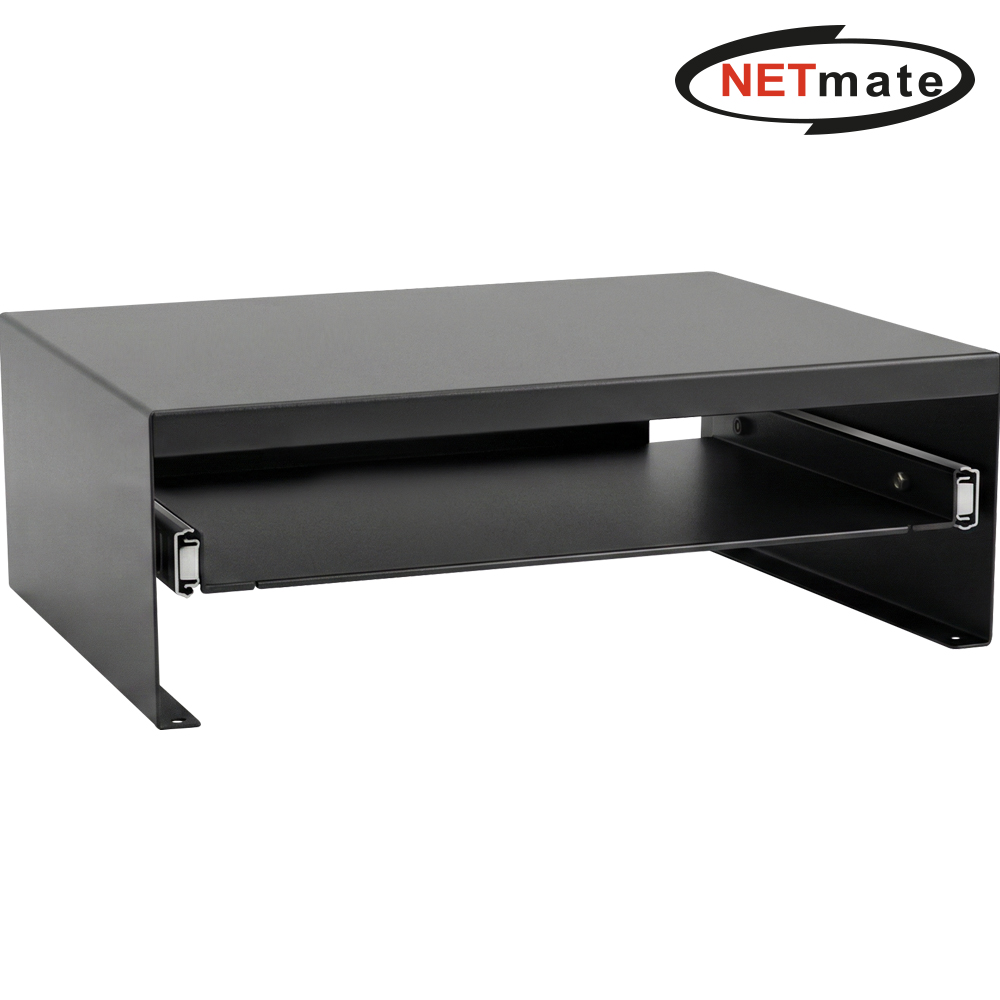 강원전자 넷메이트 다용도 2단 슬라이딩 메탈 받침대, 400x260x125mm 블랙 NM-AM400SB
