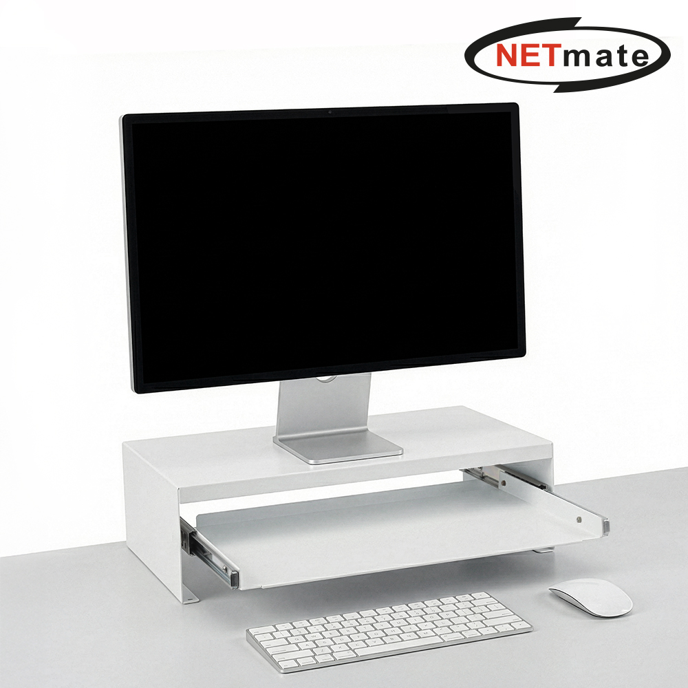 강원전자 넷메이트 다용도 2단 슬라이딩 메탈 받침대, 400x260x125mm 화이트 NM-AM400WB