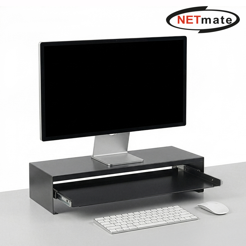 강원전자 넷메이트 다용도 2단 슬라이딩 메탈 받침대, 560x260x125mm 블랙 NM-AM560SB