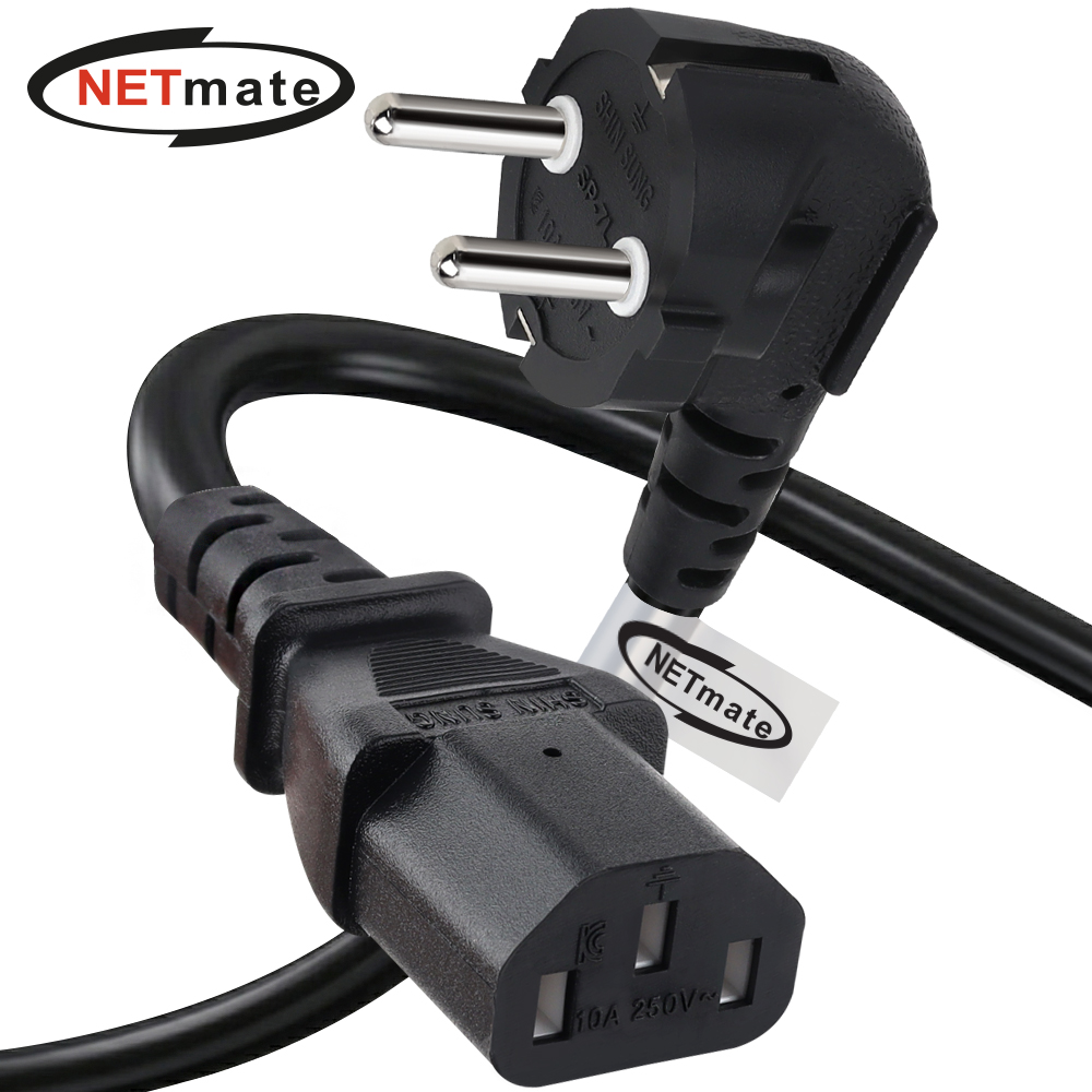 강원전자 넷메이트 3구 AC 파워코드 전원케이블 1m, 꺾임형 블랙 NMP-SPC010