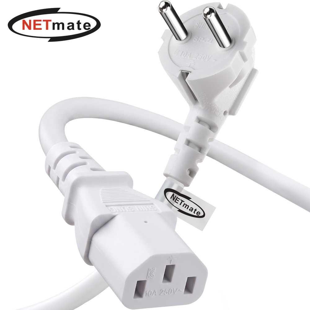 강원전자 넷메이트 3구 AC 파워코드 전원케이블 5m, 꺾임형 화이트 NMP-SPC050W