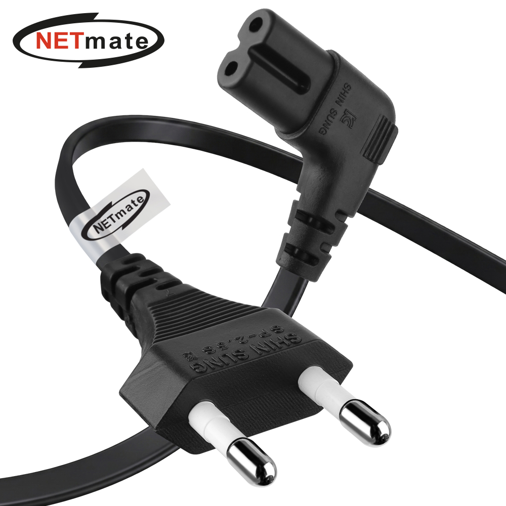 강원전자 넷메이트 2구 8자 AC 파워코드 전원케이블 1.3m, 꺾임형 블랙 NMP-KPC813BA