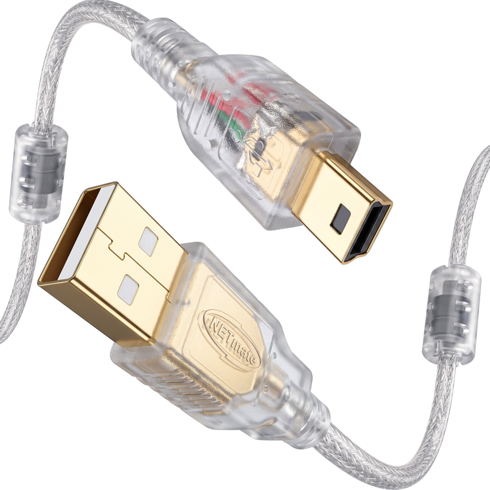 강원전자 넷메이트 프리미엄 USB2.0 AM-Mini 5핀 투명 케이블 1m NM-PUM210S