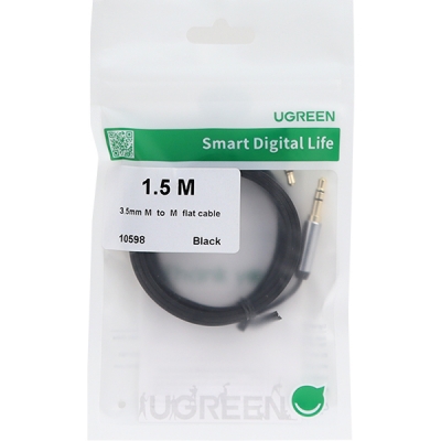 Ugreen U-10598 스테레오 AUX Flat 케이블 1.5m (블랙/90˚꺾임)