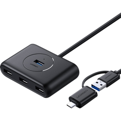 Ugreen U-40850 2-in-1 USB3.0 4포트 허브(유·무전원/1m/블랙)