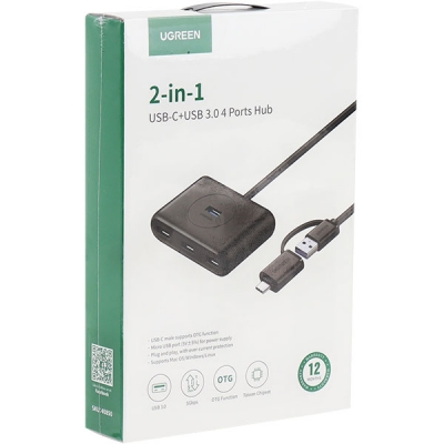 Ugreen U-40850 2-in-1 USB3.0 4포트 허브(유·무전원/1m/블랙)