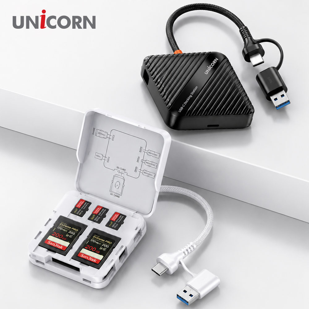 유니콘 6in1멀티카드리더기 메모리보관케이스 USB3.2 Gen1허브 듀얼켄넥터 XC-9000M 블랙