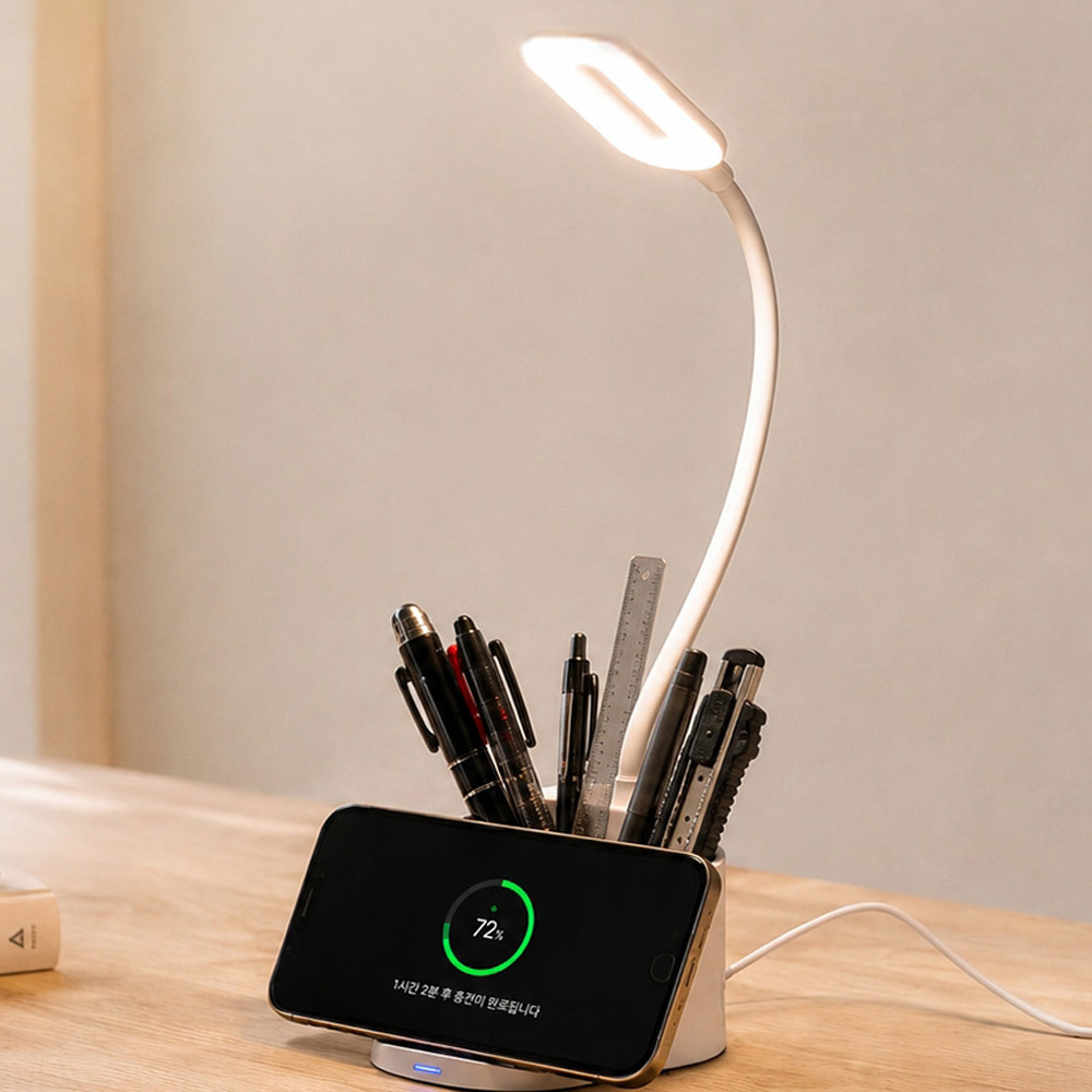 플레이고 A118 화이트 3in1 펜꽂이 LED 고속 무선충전 램프 스탠드