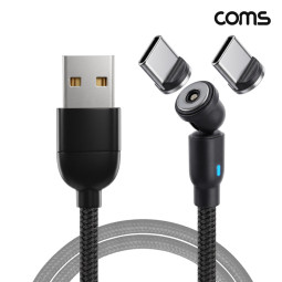 Coms 180도 회전 마그네틱 자석 C타입 LED표시 충전케이블 1M + C타입 젠더 추가증정