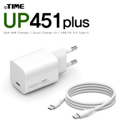 ipTIME USB PD 45W GaN 초고속 충전기 케이블 포함 UP451 PLUS-C WHITE
