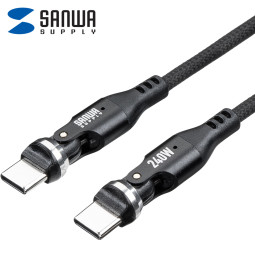 강원전자 산와서플라이 USB C타입 고속충전 회전 케이블 1.8m 500-USB090-18BK