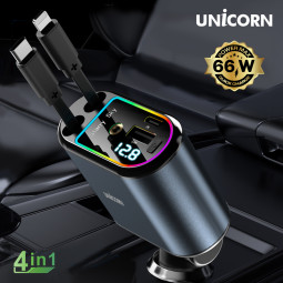 4IN1 릴타입 시거잭 차량용 멀티 고속충전기 동시4대충전 LED 화면 CP-500D