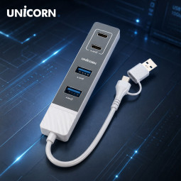 유니콘 USB3.2 Gen1 4포트 USB멀티허브(A포트2개+C포트2개) A+C듀얼커넥터 LH-40AC
