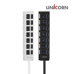 유니콘 XH-800A 블랙 7포트 USB2.0허브 포트별 전원스위치 어댑터포함