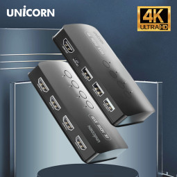 유니콘 4K 4포트 HDMI KVM스위치 모니터 키보드마우스 USB공유 HDMI케이블포함 KVM-400HV