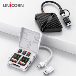 유니콘 6in1멀티카드리더기 메모리보관케이스 USB3.2 Gen1허브 듀얼켄넥터 XC-9000M 화이트