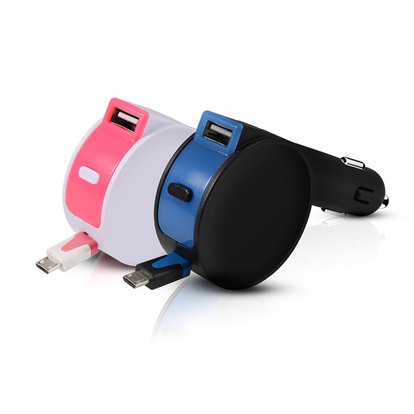 NEXT-1402CHB 블루 2포트 시거잭 USB 차량용 충전기 릴타입/블루