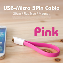 Coms USB/Micro USB(B) 케이블(Flat형/자석), 20cm, Pink