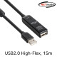 NETmate CBL-HF203B-15M USB2.0 High-Flex 연장 AM-AF 리피터 15m (전원 아답터 포함)