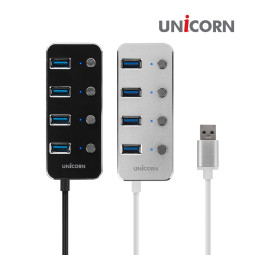 유니콘 TH-4000S 블랙 USB3.0 4포트 USB허브 개별전원스위치 무전원