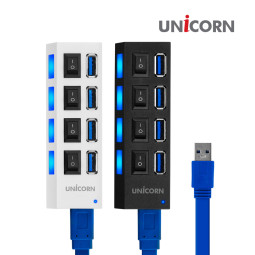 유니콘 XH-Q4 화이트 4포트 USB3.0 무전원 USB허브 개별전원스위치